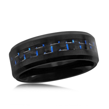 stainless steel black and blue carbon fiber ring