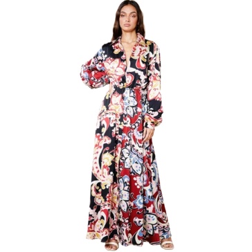 color block printed v neck dress