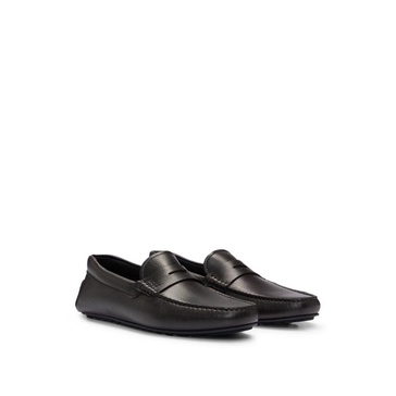 grained-leather driver moccasins with logo strap