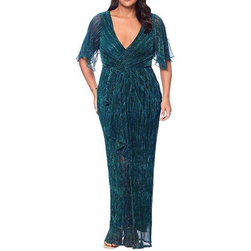 womens metallic crinkled evening dress