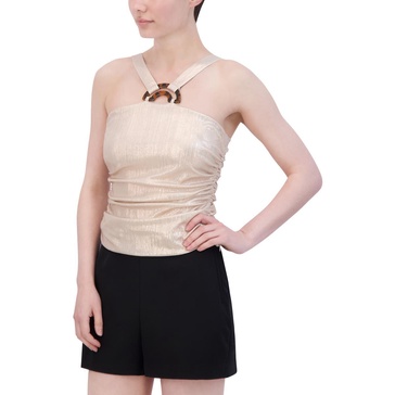 womens metallic ruched halter top