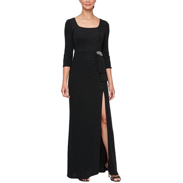 womens metallic square neck evening dress