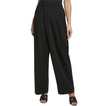 petites womens high-rise draped wide leg pants