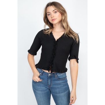 button down flounce hem mini cardigan
