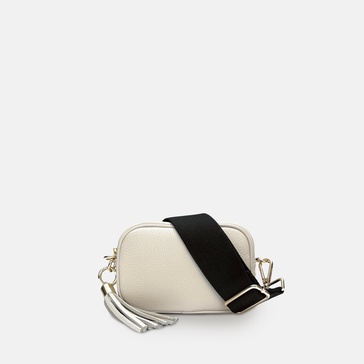 the mini tassel stone leather phone bag with plain khaki strap