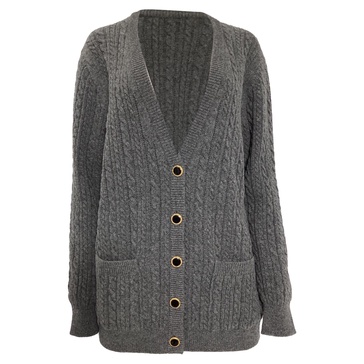 cable-knit buttoned cardigan in grey wool