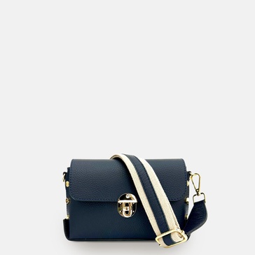 the bloxsome navy leather crossbody bag with canvas strap