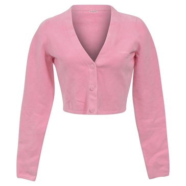.t  logo-embossed cropped cardigan in pink merino wool