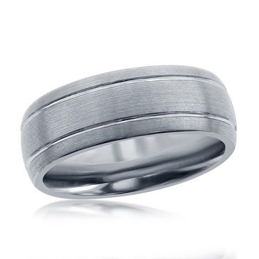 brushed silver double stripe tungsten ring