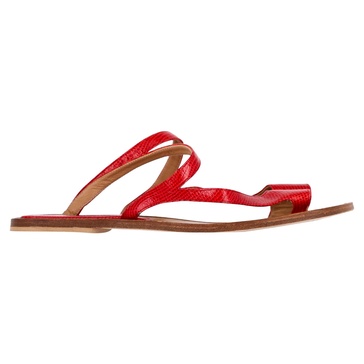 textured toe ring strap flat slides in red leather