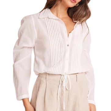 pintuck crop button down in white