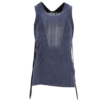 theyskens'  denim fringe detail tank top in blue cotton