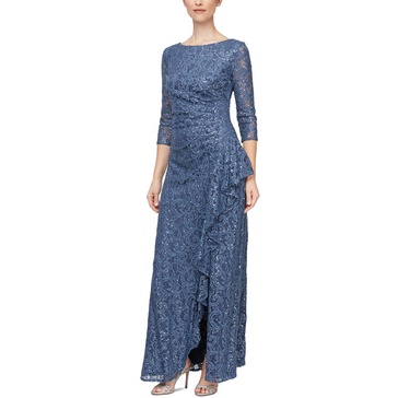 petites womens lace sequin evening dress