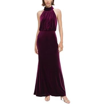 womens velvet mock neck evening dress