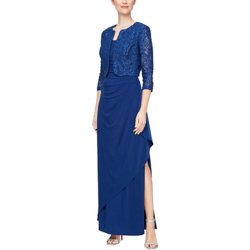 petites womens lace 2pc evening dress