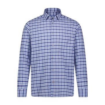 blue navy plaid check woven long sleeve shirt