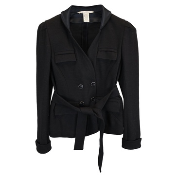 diane van furstenberg tie-waist double-breasted blazer in black wool