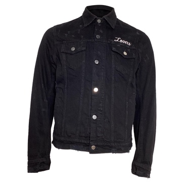 lovers trucker graphic print denim jacket in black cotton