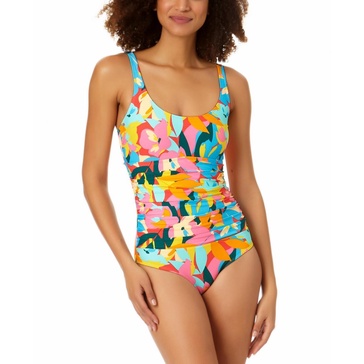 womens printed shirred one-piece swimsuit