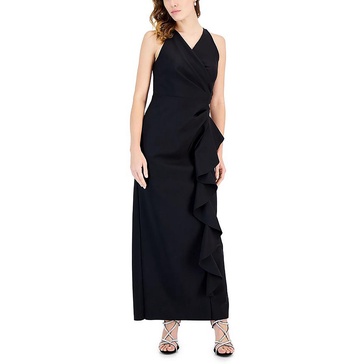 womens ruffled surplice neck evening dress