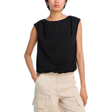 womens elastic waist cap sleeve blouse