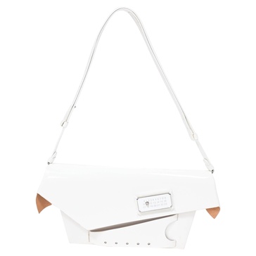 medium snatched shoulder bag in white patent calf leather