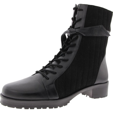 clarita womens quilted leather combat & lace-up boots