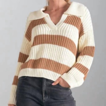 oversized v-neck sweater in camel white