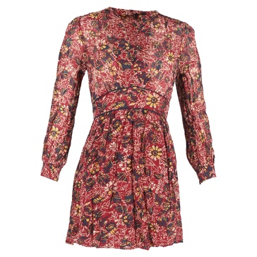 floral printed mini long sleeve dress in multicolor viscose