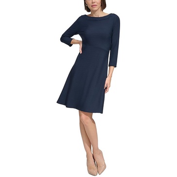 petites womens mini three quarter sleeve fit & flare dress