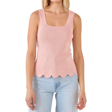 square neckline scallop edge knit tank top in pink