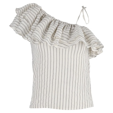 wilkie ruffled striped blouse in white cotton and silk
