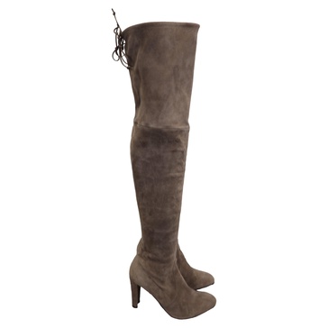 stretch over the knee boots in grey suede