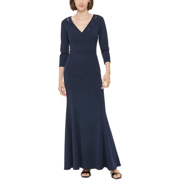 maxi dress women xs navy stretch cutout v-neck bodycon party vda278
