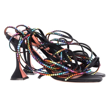 x awge lsd gladi crystal jewel embellished lace up high heels sandals in black satin