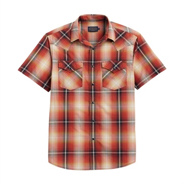 short sleeve frontier shirt in brick/black plaid