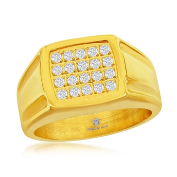 stainless steel gold square cz ring