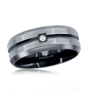 stainless steel black and silver cz ring