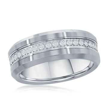 polished silver cz eternity tungsten band ring