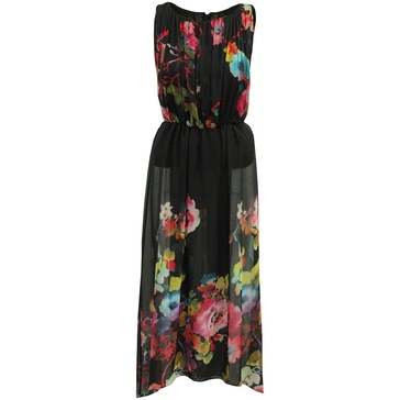 aron floral-print maxi dress in black polyester