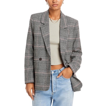 womens plaid wool double-breasted blazer