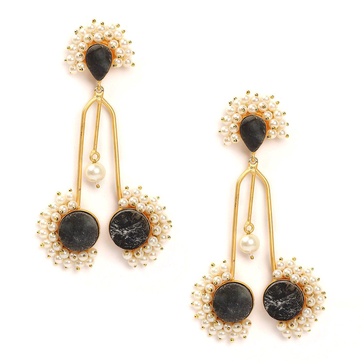 druzy stone handmade beaded matt golden big earrings