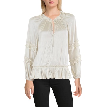 womens tie neck ruffled peasant top