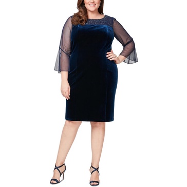 plus womens beaded sheer sleeve sheath dress