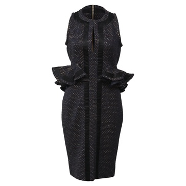 tweed peplum dress in navy blue cotton