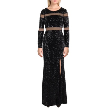 womens sequined illusion evening dress