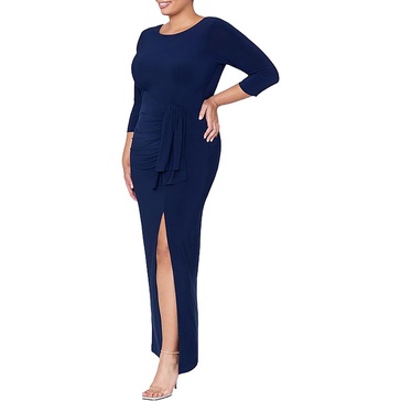 plus womens ruched long evening dress