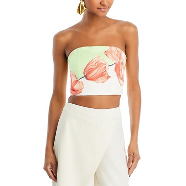 womens smocked back flora printed cropped