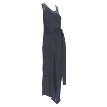 satin leather collar belted dress