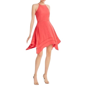 ladder inset fit and flare dress in red